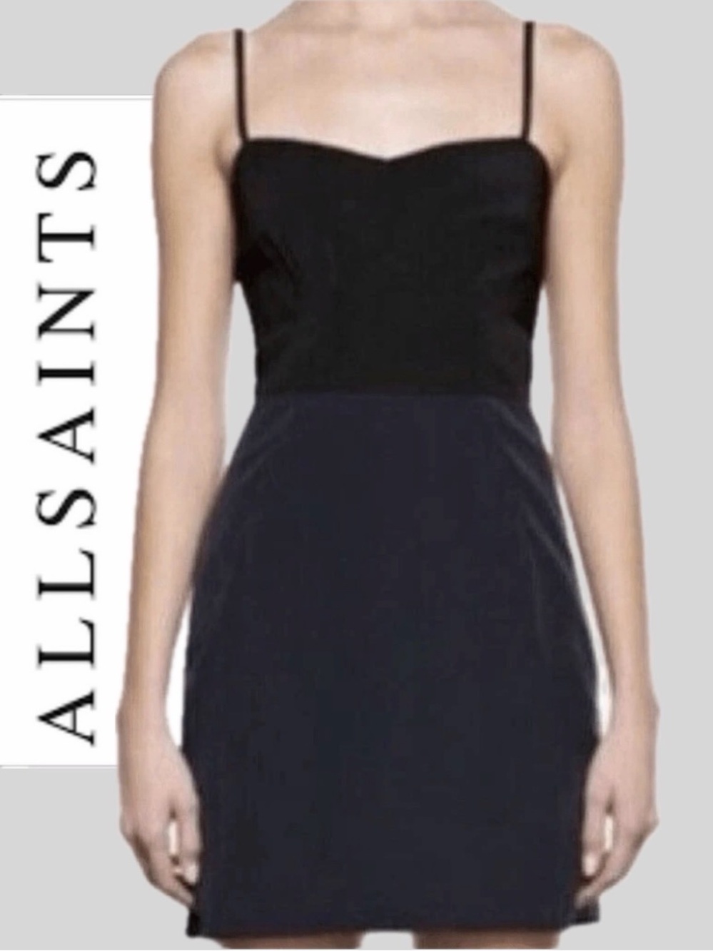 All Saints Color Block Black/Blue Slip Dress sz 8 EUC